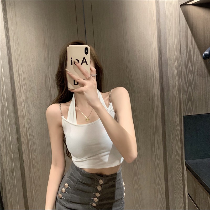 Cocory vn Áo Croptop Không Tay Màu Trơn Kiểu Dáng Xinh Xắn Hợp Thời Trang