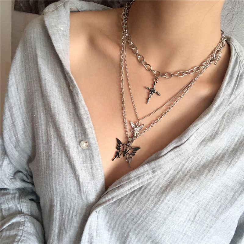 Set 3 Vòng cổ bạc 10MK mặt hình cánh thiên thần thời trang cho nữ