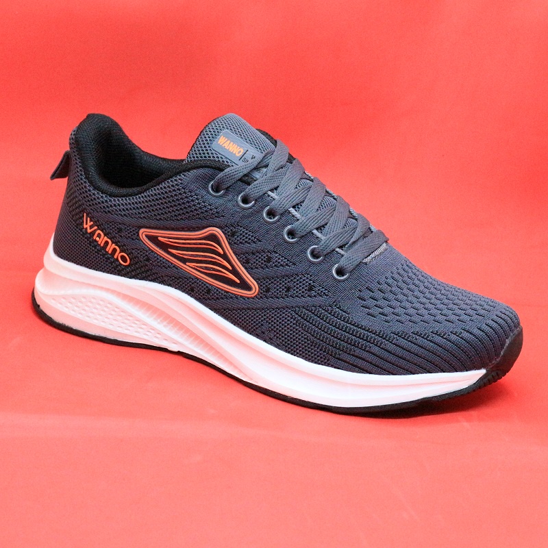 Giày thể thao nam cao cấp WANNO xám viền cam và đen đế trắng (WN005XC)