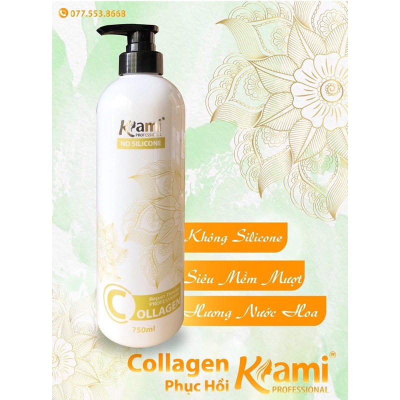 [Rẻ Vô Địch] Bộ 3 Phục Hồi Tóc - Gội(không chứa silicon) - Collagen - Keratin  Kami Dạng Chai 750ML