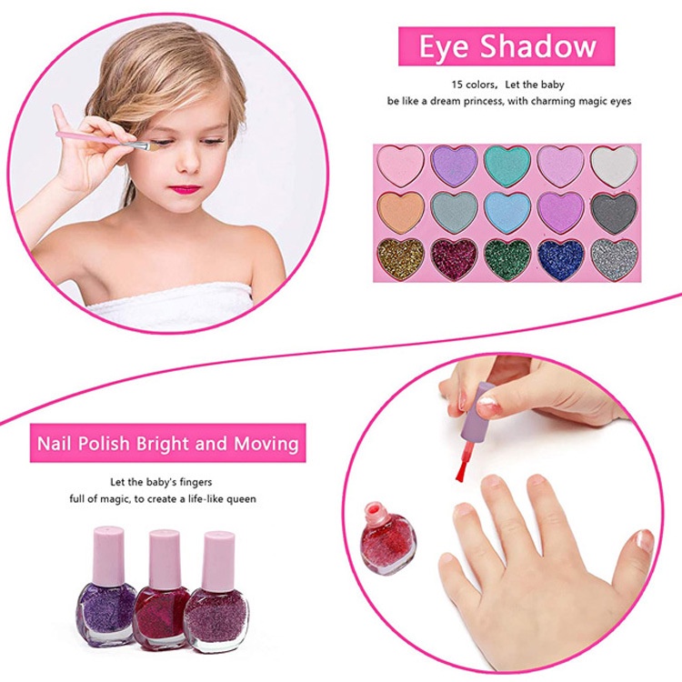 Bộ đồ chơi dụng cụ trang điểm chân thực 20 món có thể rửa sạch với gương an toàn làm quà tặng Giáng sinh cho bé gái