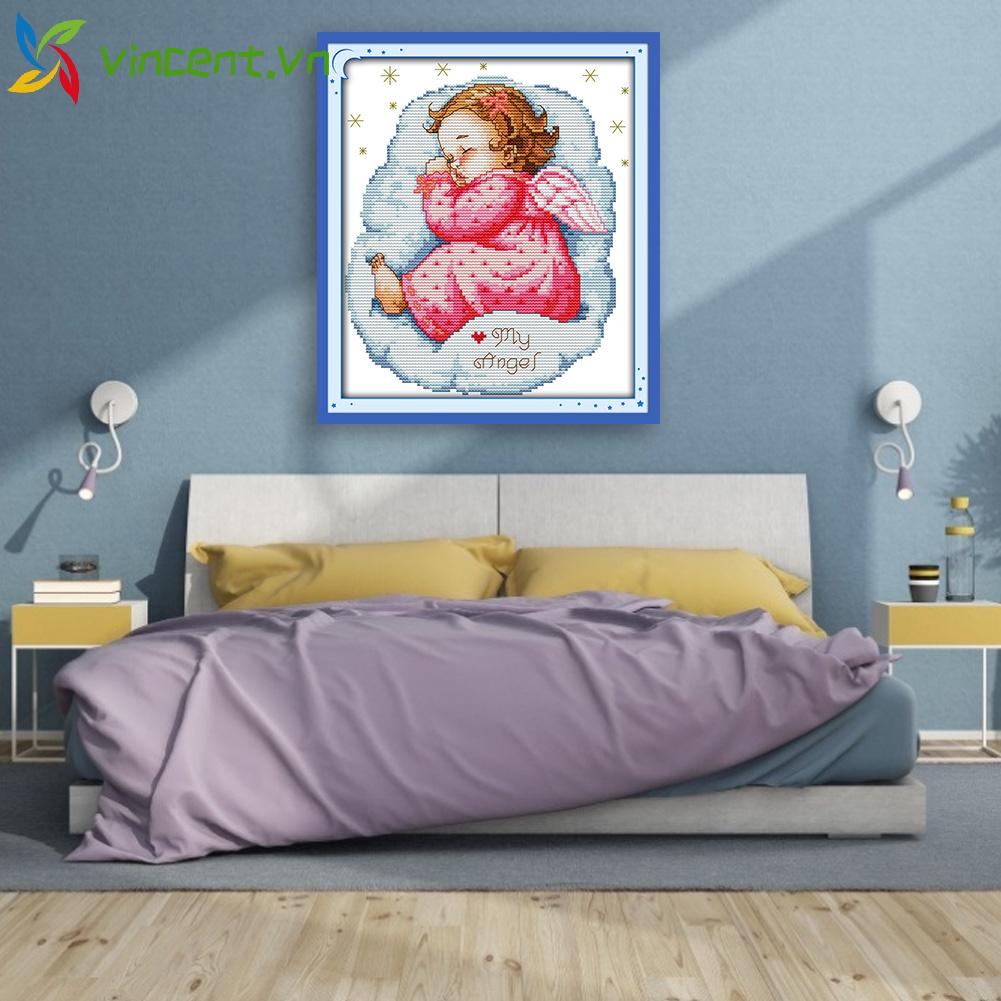 Tranh thêu chữ thập 2 dây hình em bé đang ngủ VINCENT 14CT