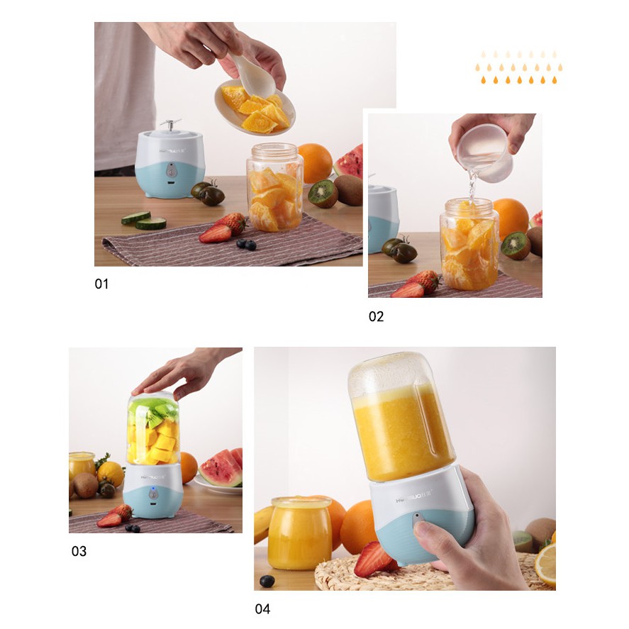 (6 LƯỠI) Máy Xay Sinh Tố Cầm Tay Mini 6 Lưỡi, Xạc Pin Tiện Dụng, Dung Tích 300ml