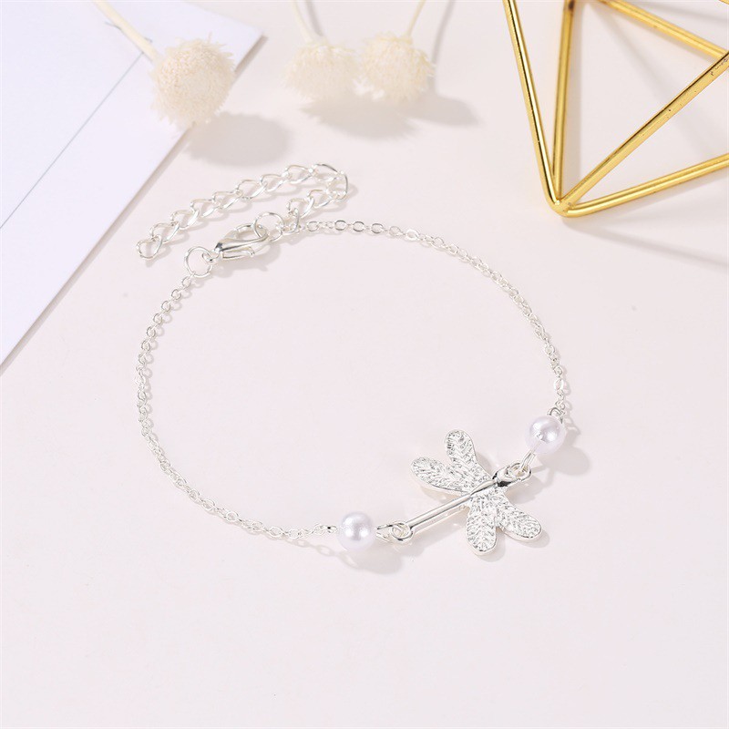Lắc chân hình chú chuồn chuồn phối ngọc trai dễ thương