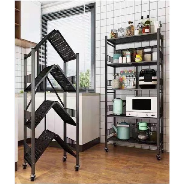 Kệ sắt 5 tầng đa năng gấp gọn kèm bánh xe dễ dàng di chuyển