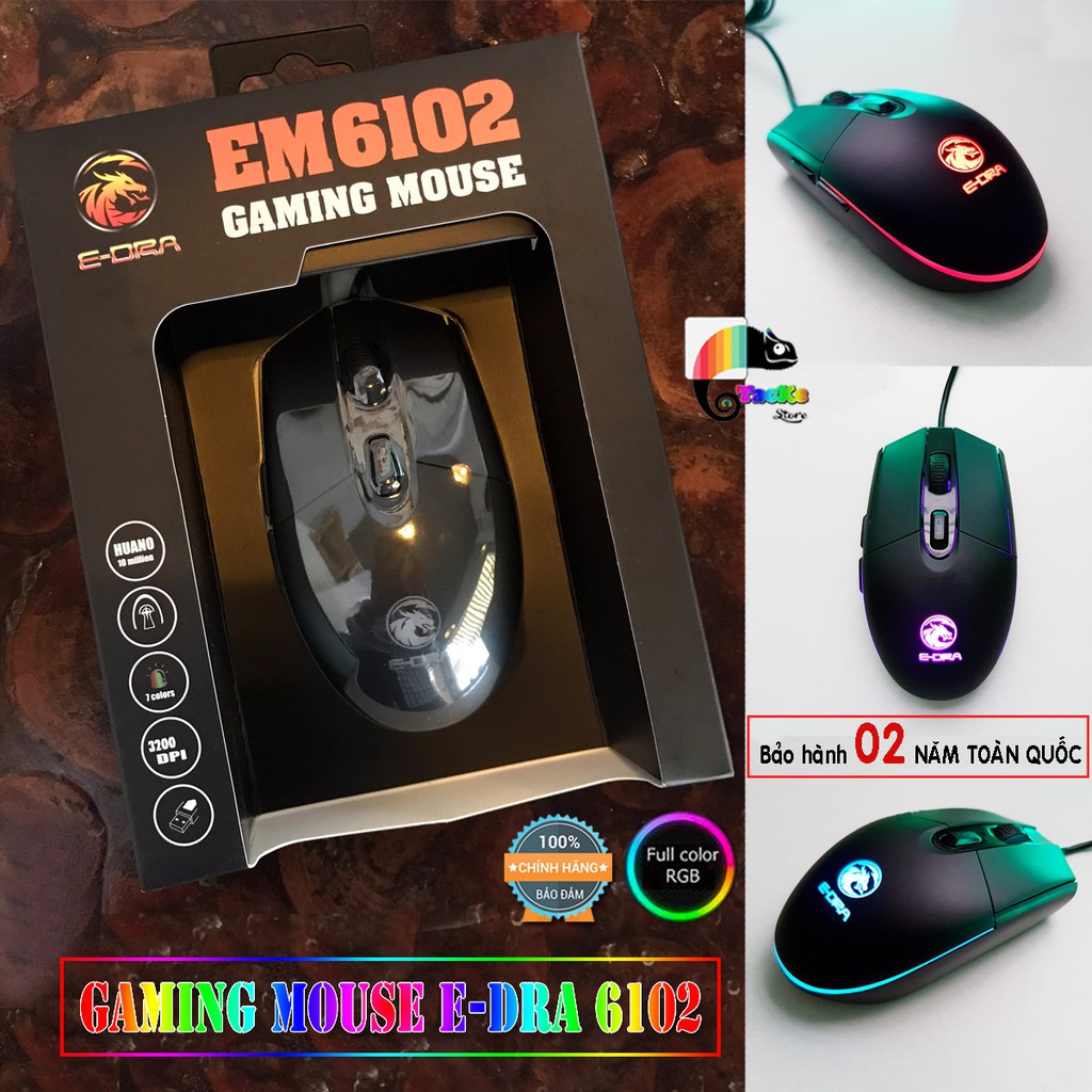 Chuột chơi game, Led RGB Chính hãng E-Dra EM6102, BH 24 Tháng Toàn Quốc - Gaming Mouse Edra 6102 RGB Led