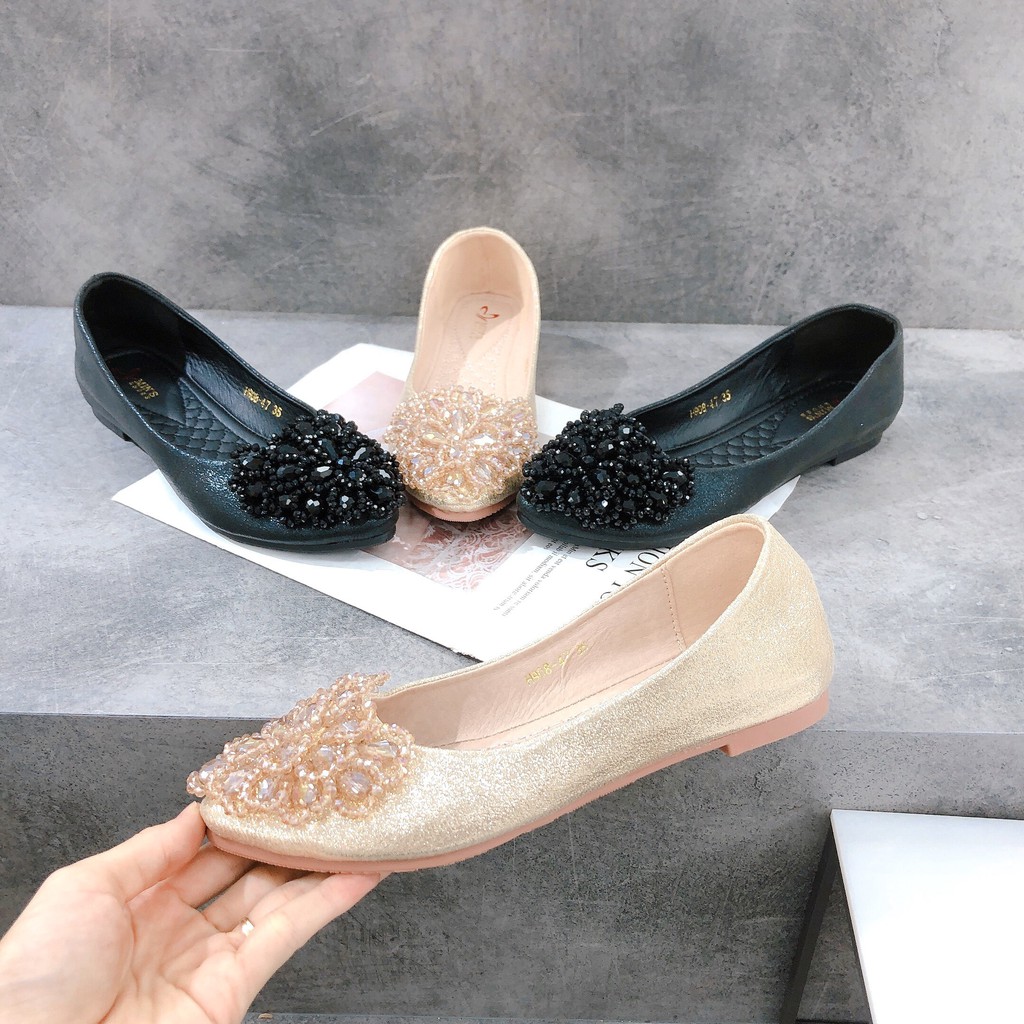 Min's Shoes - Giày Bệt Đá Da Thật B280 Vàng đá