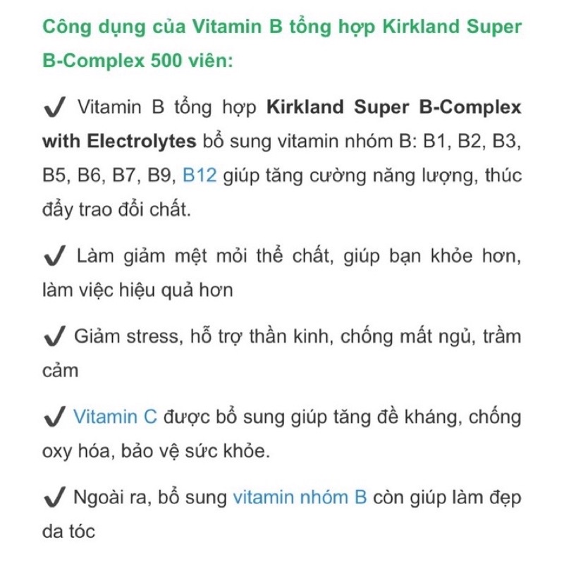 Vitamin B Tổng Hợp Super B-Complex Kirkland
