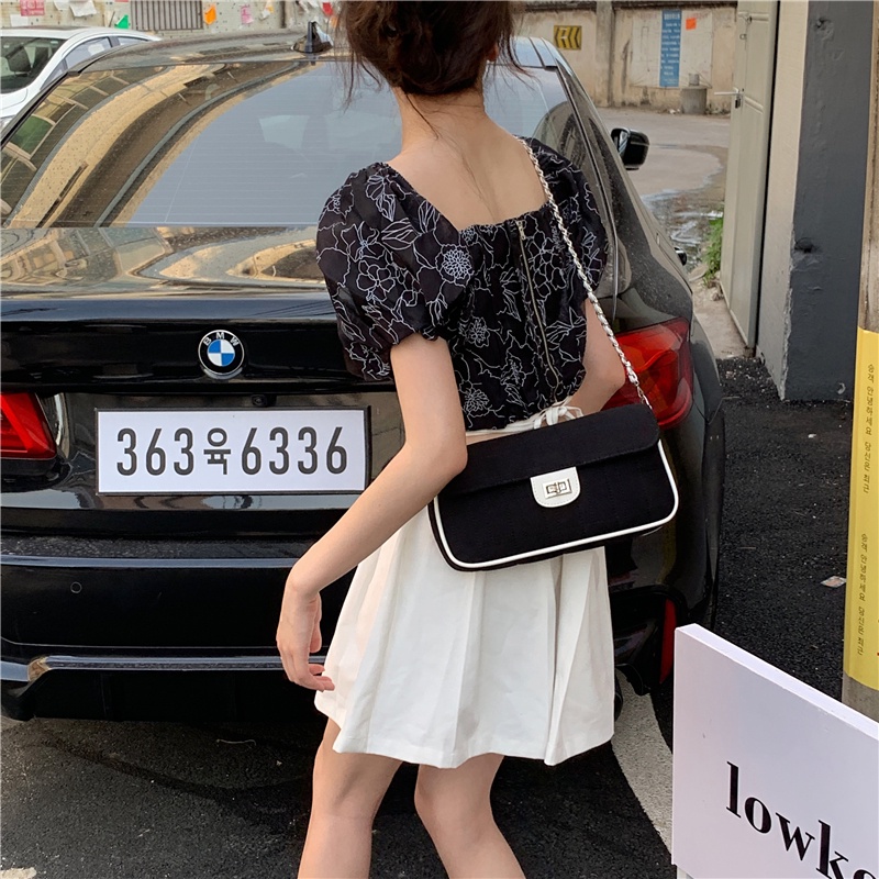 Túi đeo chéo IELGY vải denim phối dây xích phong cách retro