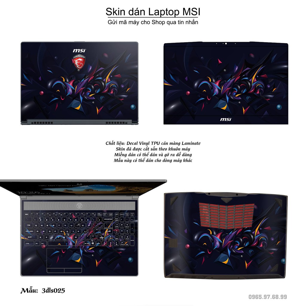 Skin dán Laptop MSI in hình 3D Image (inbox mã máy cho Shop)