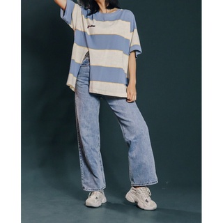 Áo pull sọc ngang xẻ tà bên oversize