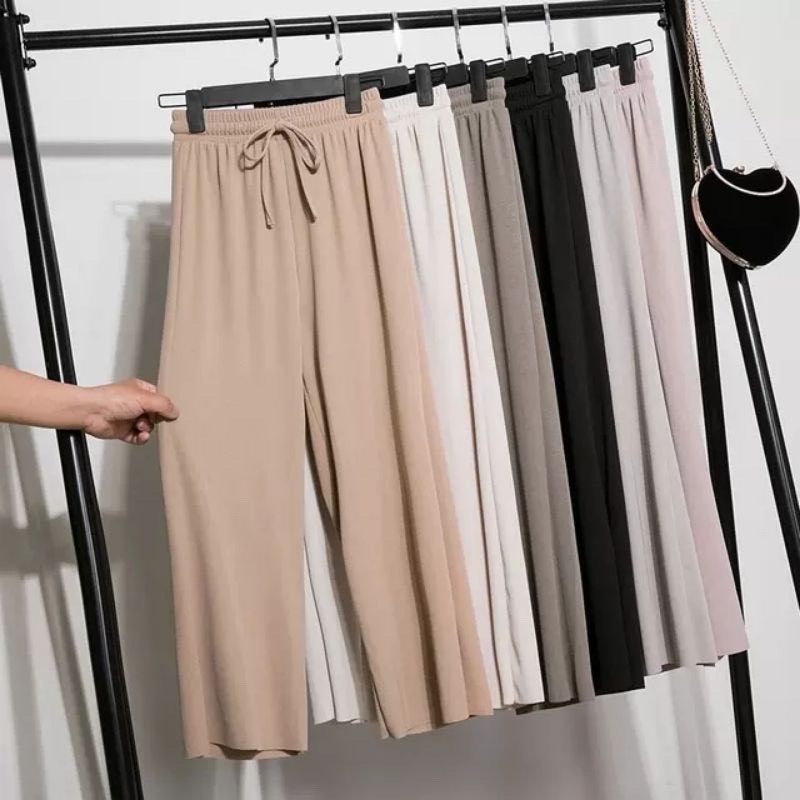 Quần ống rộng nữ phong cách hàn quốc chất liệu thun tăm xuất hàn Bigsize - Q503