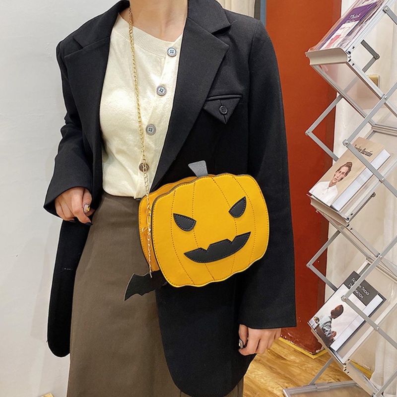 Túi Đeo Chéo Da PU Phối Dây Xích Phong Cách Halloween Thời Trang Cho Nữ