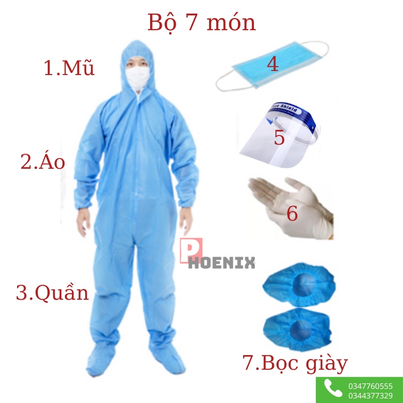 Set quần áo phòng dịch, bảo hộ y tế SET 7 món dày dặn giá rẻ