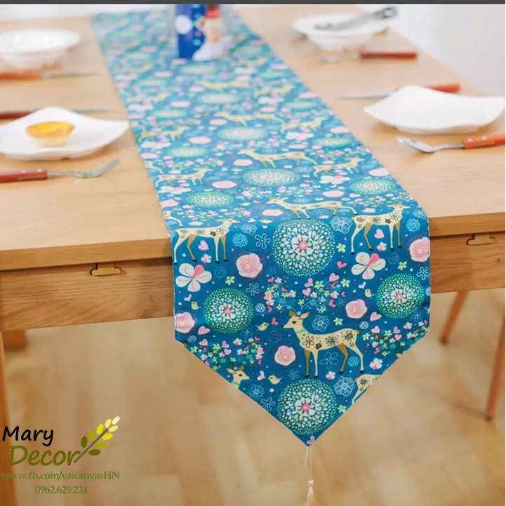 KHĂN RUNNER MARY DECOR - HƯƠU SAO XANH BLUE KR-C08