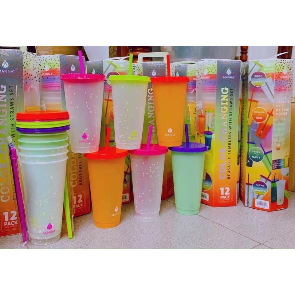 LY ĐỔI MÀU MANNA COLOR CHANGING REUSABLE TUMBLERS 710ML - CHUẨN MỸ - KÈM ỐNG HÚT