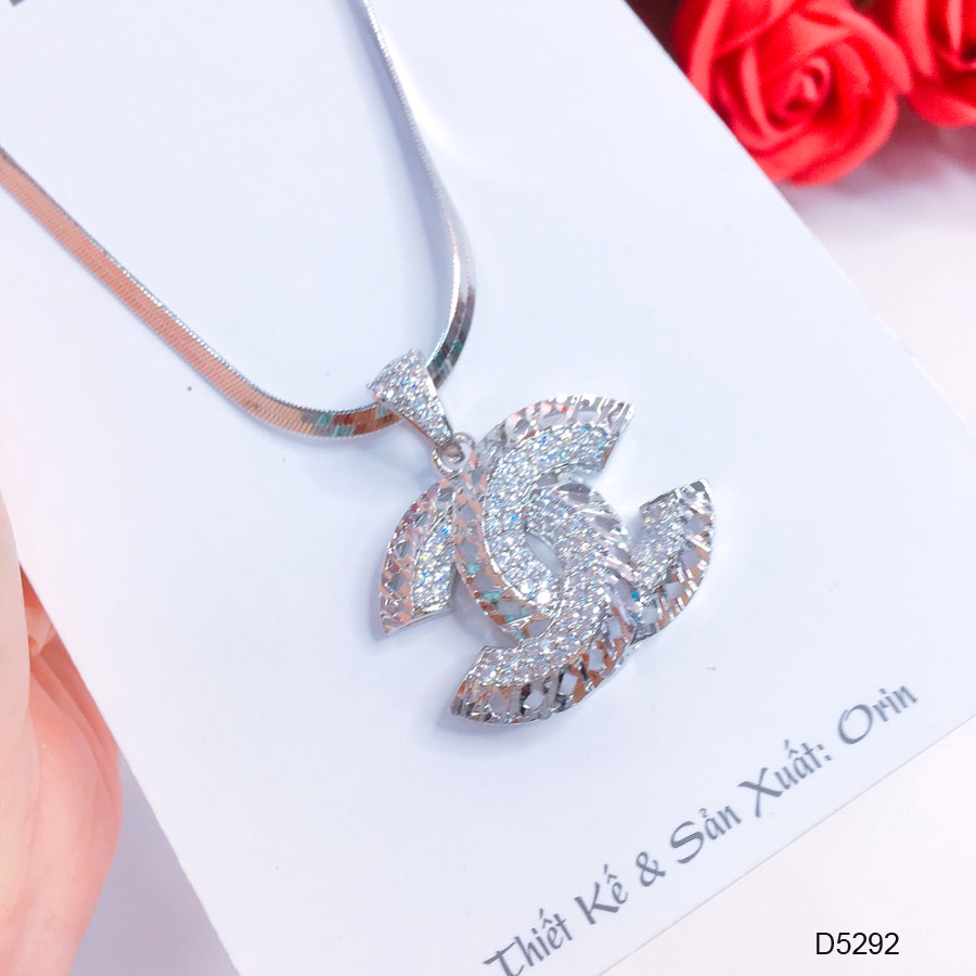 Dây chuyền bạc nữ, dây dẹp trơn mặt chữ đính đácao cấp Orin D5292