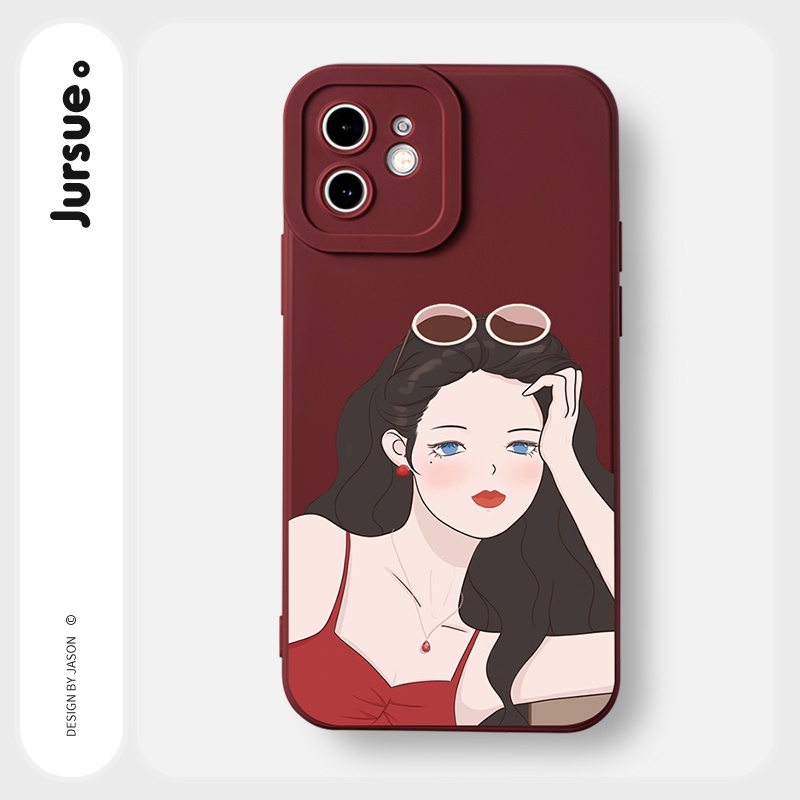 Ốp lưng JURSUE hoạt hình cặp đôi dễ thương đẹp cho iPhone 13 12 11 Pro Max SE 2020 X XR XS 8 7 ip 6S 6 Plus Y2018