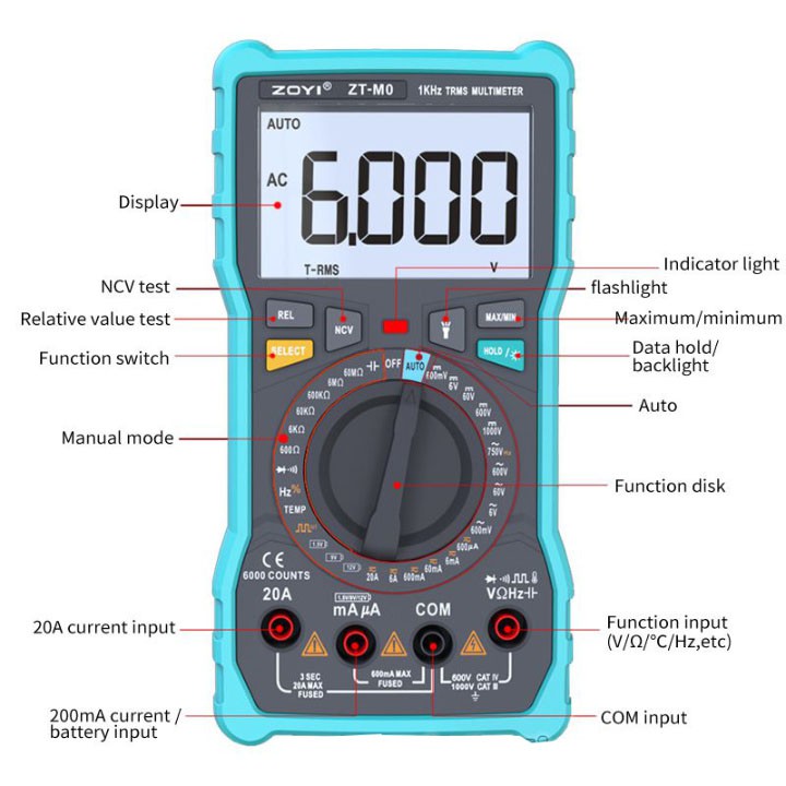 Đồng Hồ Đo Điện Vạn Năng Zoyi Zt-M0 Đo Điện Chuyên Nghiệp Có Tính Năng TRUE RMS- Hàng Chính Hãng - Bảo Hành 12 Tháng