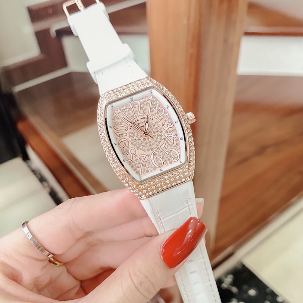 Đồng hồ nữ Franck muller full đá, dây da cao cấp sang trọng - Frank muller geneve bảo hành 12 tháng