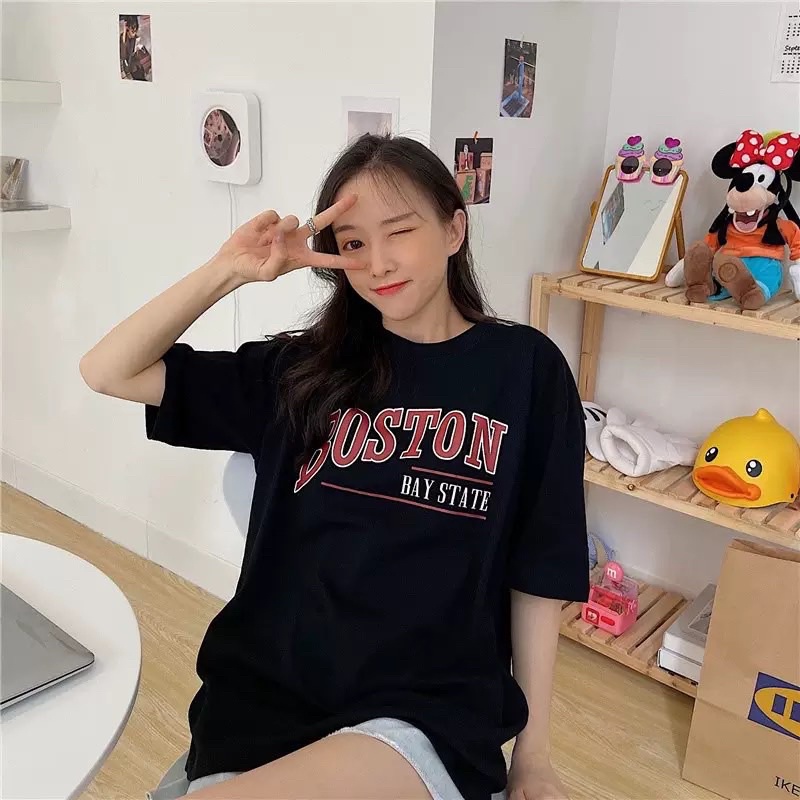 Áo thun phông nam nữ PINK tay lỡ form rộng BOSTON Unisex