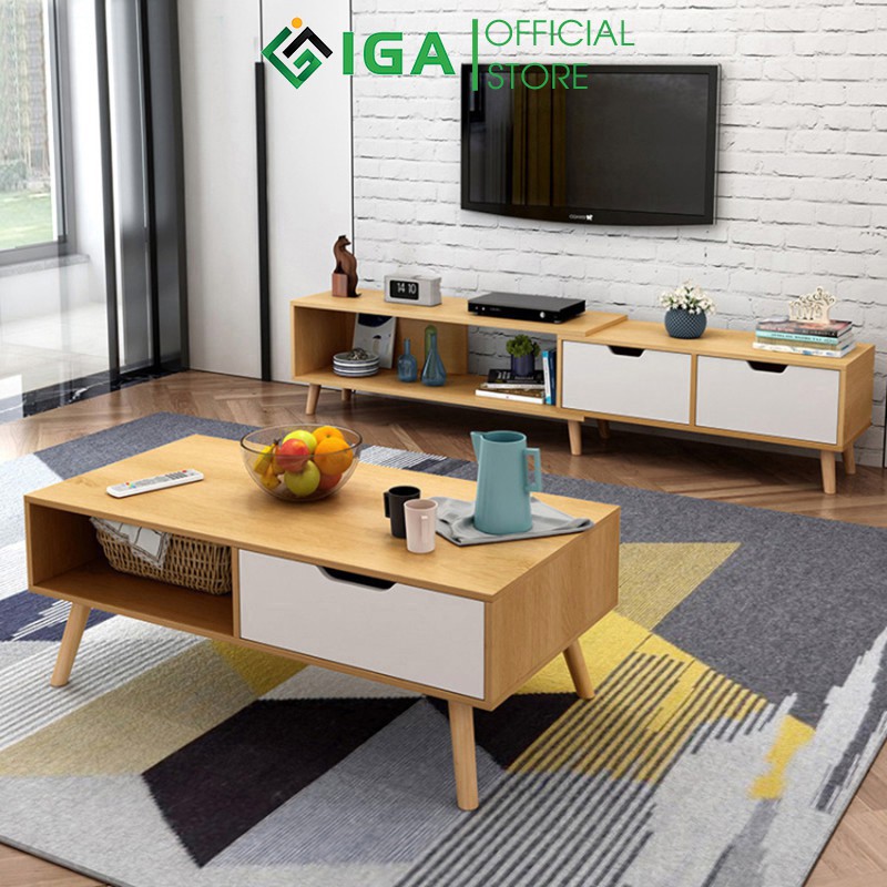 Bộ kệ tivi bàn trà sofa IGA phong cách bắc âu thay đổi kích thước phù hợp phòng khách diện tích nhỏ - GP82