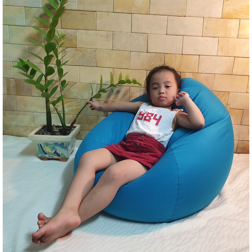 Ghế Lười Hạt Xốp 3ii Home Hình Trái Lê Cao Cấp Màu Xanh Dương Size M 80x100cm