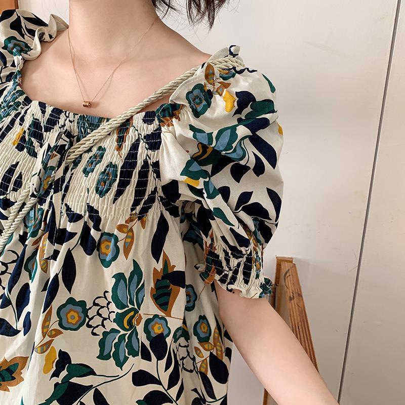 Áo Kiểu Ngắn Tay Cổ Vuông In Hoa Thời Trang Cho Nữ