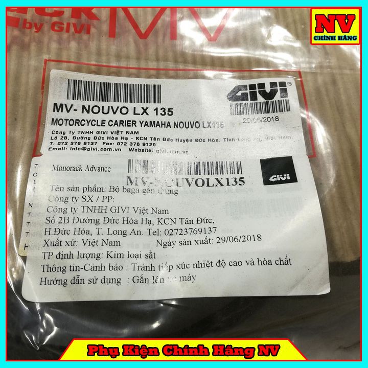 Baga sau Givi NOUVO LX135 chính hãng chịu lực cao gắn được thùng sau Givi