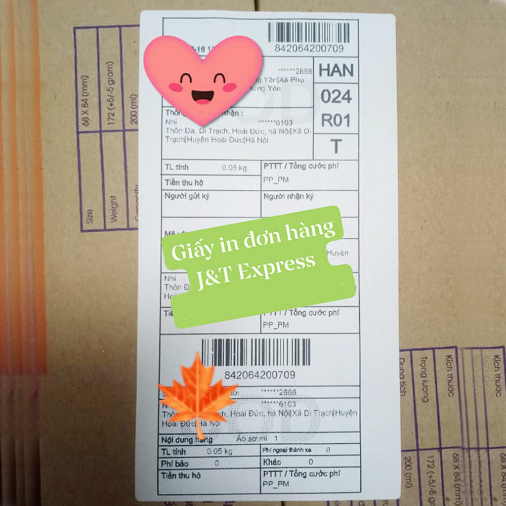 Giấy in decal tem mã vận đơn giao hàng J&T Express khổ 80x150mm cuộn 30m