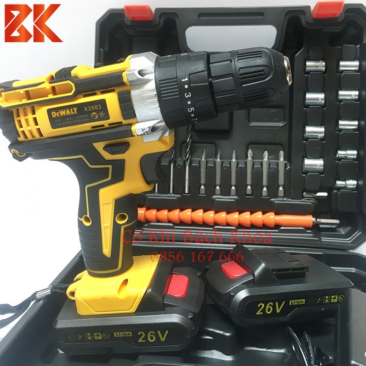 (LOẠI I) Máy Khoan Bê Tông, Bắt Vít DEWALT 26V - TẶNG Kèm 24 Chi Tiết - 3 Chức Năng 100% Lõi Đồng - 2 Pin Chuẩn 5 CELL