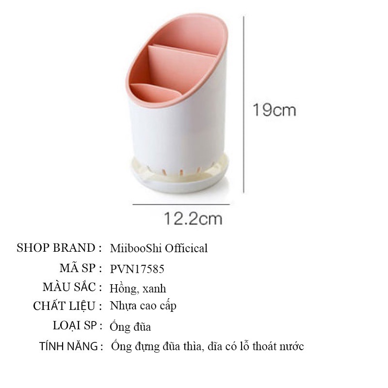 Ống đũa đựng muỗng thìa bằng nhựa cao cấp có đĩa hứng nước tiện lợi MiibooShi PVN17585