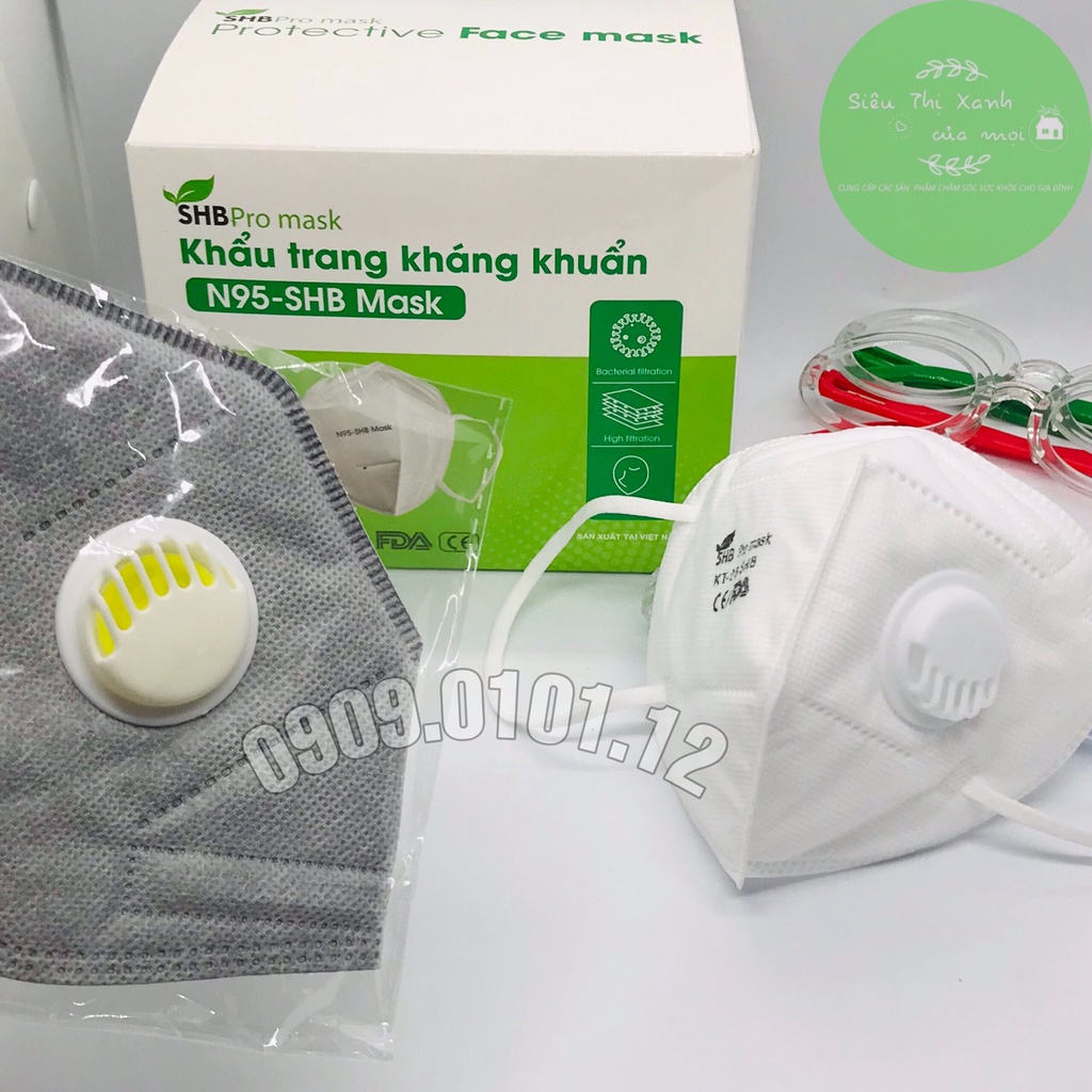 Khẩu trang n95 có van thở SHB Pro Mask, Kn95 chính hãng 5 lớp kháng khuẩn chuẩn FFP2 hộp 10 cái | BigBuy360 - bigbuy360.vn