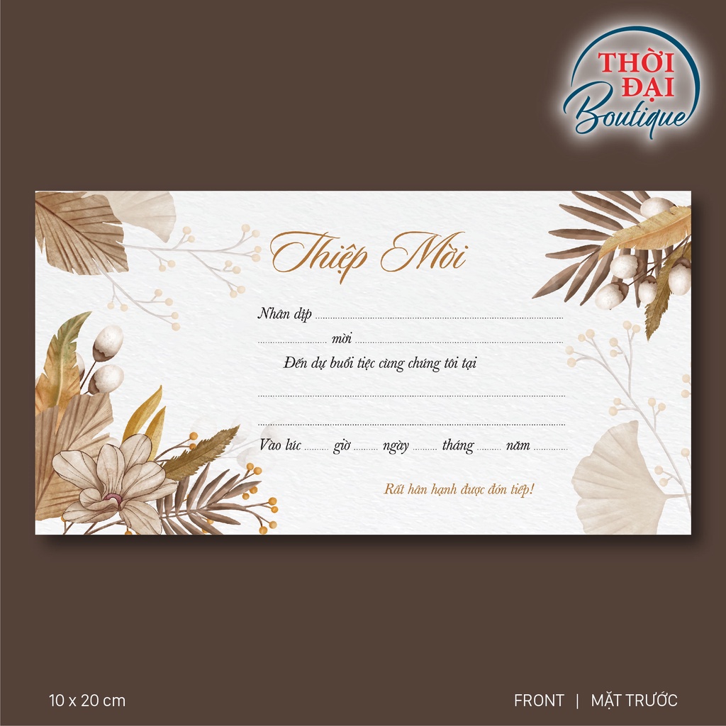 Bộ 10 Thiệp Mời Hoa Nâu 10x20 cm