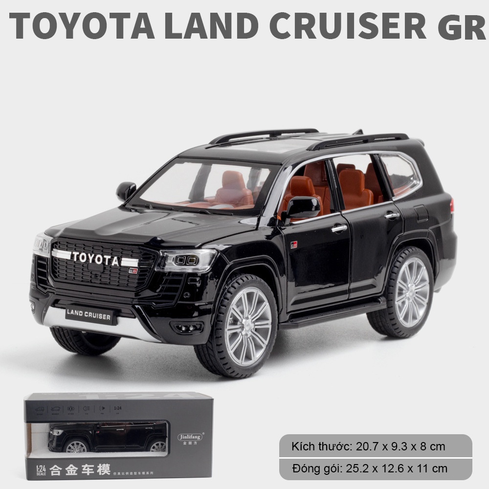 Mô hình xe ô tô Toyota LAND CRUISER GR sport 2022 tỷ lệ 1:24 thân hợp kim, mở full cửa có đèn âm thanh cót chạy đà