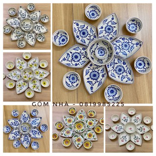 Bộ Đồ Ăn Set Bát Đĩa Sứ Hình Búp Sen Vẽ Tay Bộ Chén Dĩa Bát Tràng