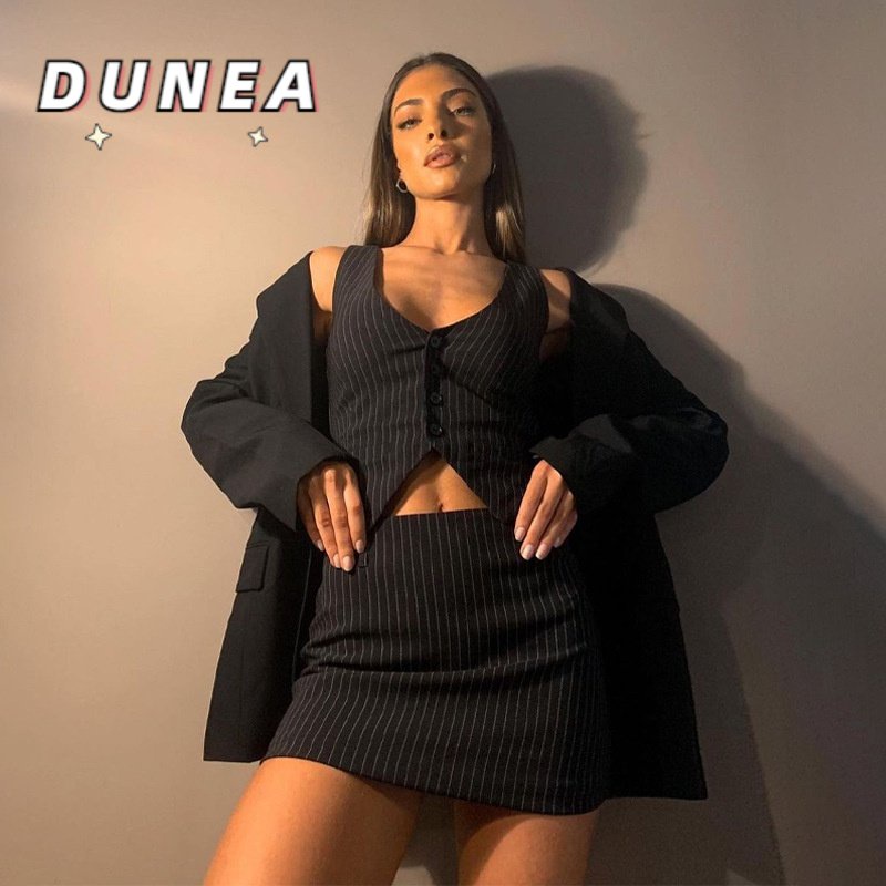 DUNEA Bộ áo croptop + chân váy ngắn in họa tiết thời trang quyến rũ dành cho nữ