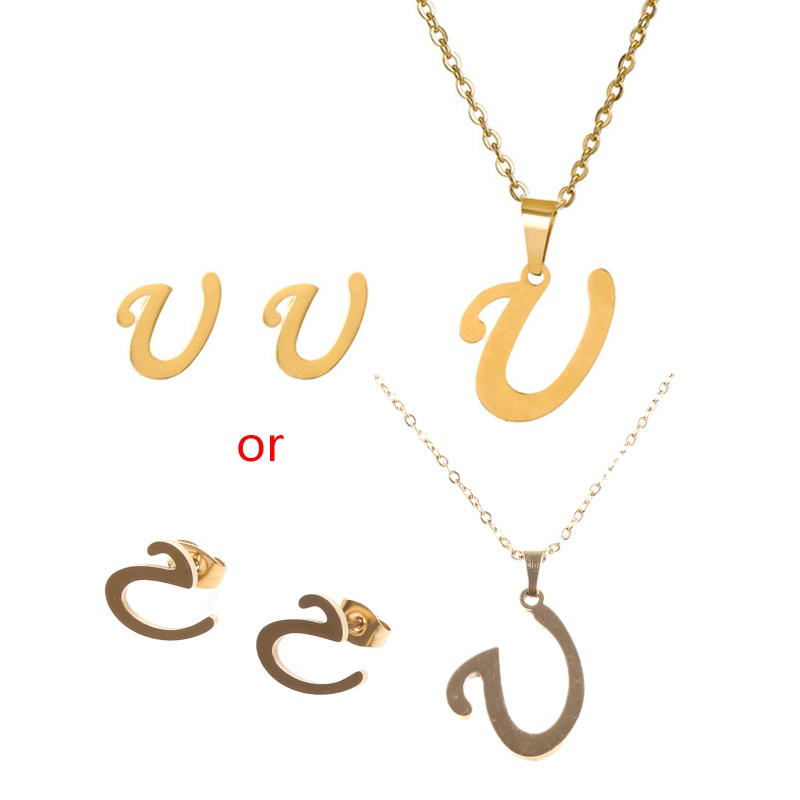 Bộ Vòng cổ + Bông Tai Hình Chữ Cái A Đến Z Monogram Màu Vàng Tùy Chỉnh Cho Nữ