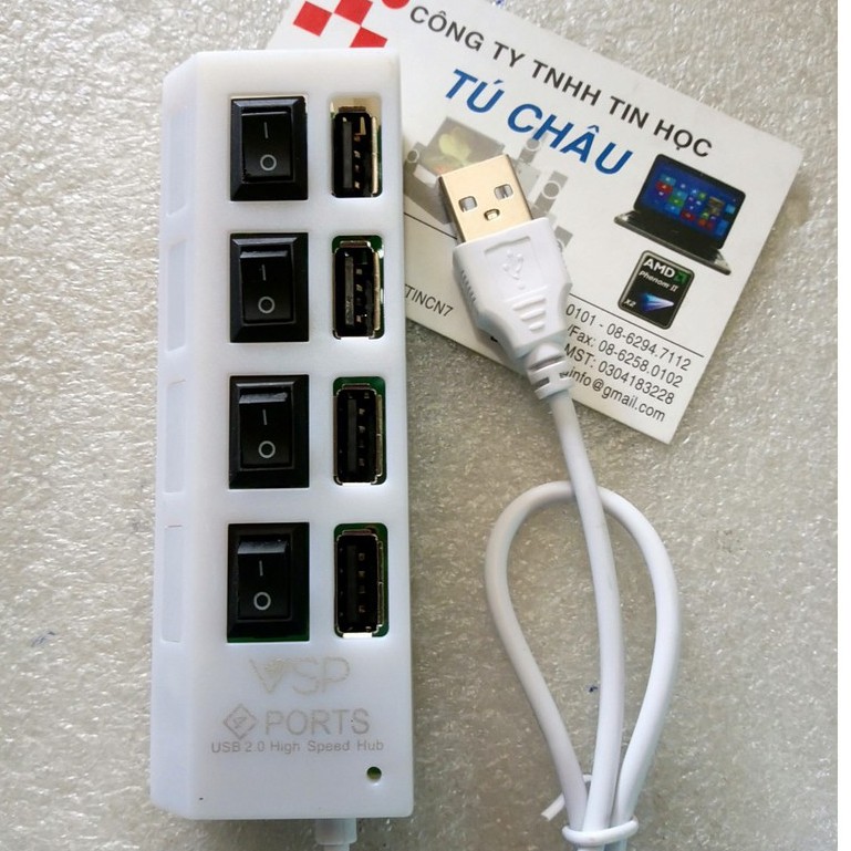 Hub USB chia1 ra 4 Port: Chuẩn 2.0 (Dạng ổ cắm điện có công tắc)