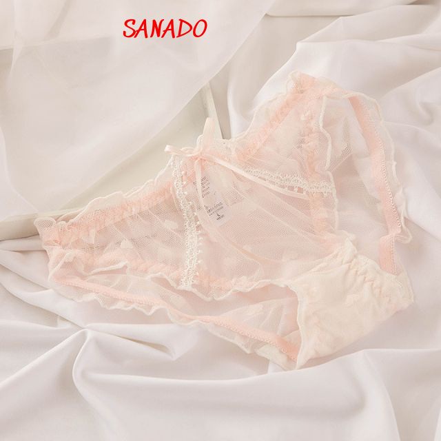 (QL04) quần lót nữ cao cấp quần chíp nữ ren lưới xuyên thấu viền bèo tim xinh - Sanado