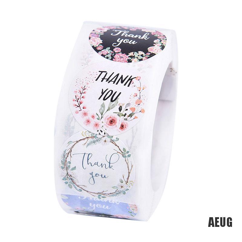 Cuộn 500 miếng dán nhãn niêm phong họa tiết chữ Thank You và hoa dành cho trang trí