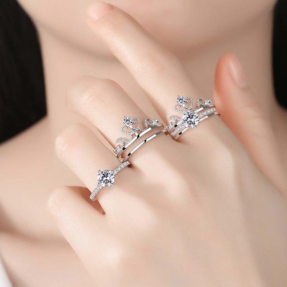 Set Nhẫn Hở Hình Vương Miện Đính Đá Thời Trang Cho Nữ