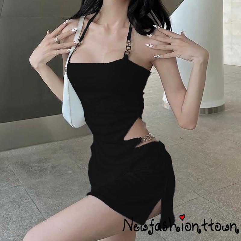 Đầm Hai Dây Dáng Ôm Phối Dây Xích Gợi Cảm Quyến Rũ Cho Nữ