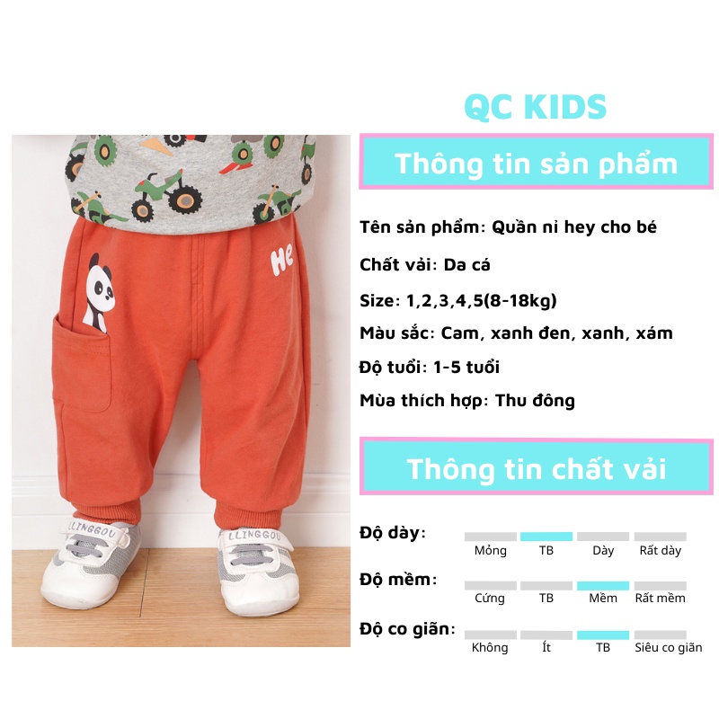 Quần dài bé trai bé gái xuất dư hàn quốc 1 tuổi đến 5 tuổi QC-KIDS, Quần nỉ cho bé mẫu hey 8 kg đến 18 kg