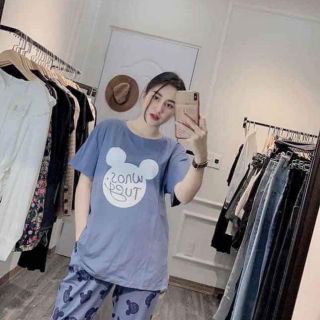 Bộ thun in hình mặt chuột mặc nhà dễ thương