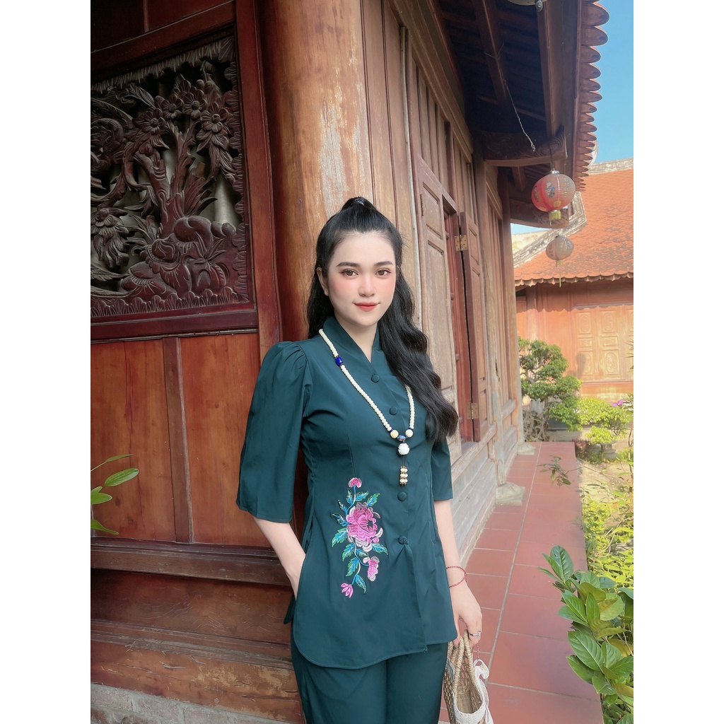 Đồ Lam Đi Chùa #Mẫu Quý cô thêu hoa# Quần Áo Nữ