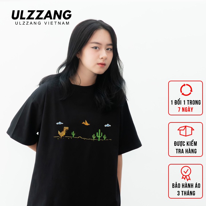 Áo thun tay lỡ ULZZANG cotton dáng unisex form rộng in hình khủng long disconect | BigBuy360 - bigbuy360.vn