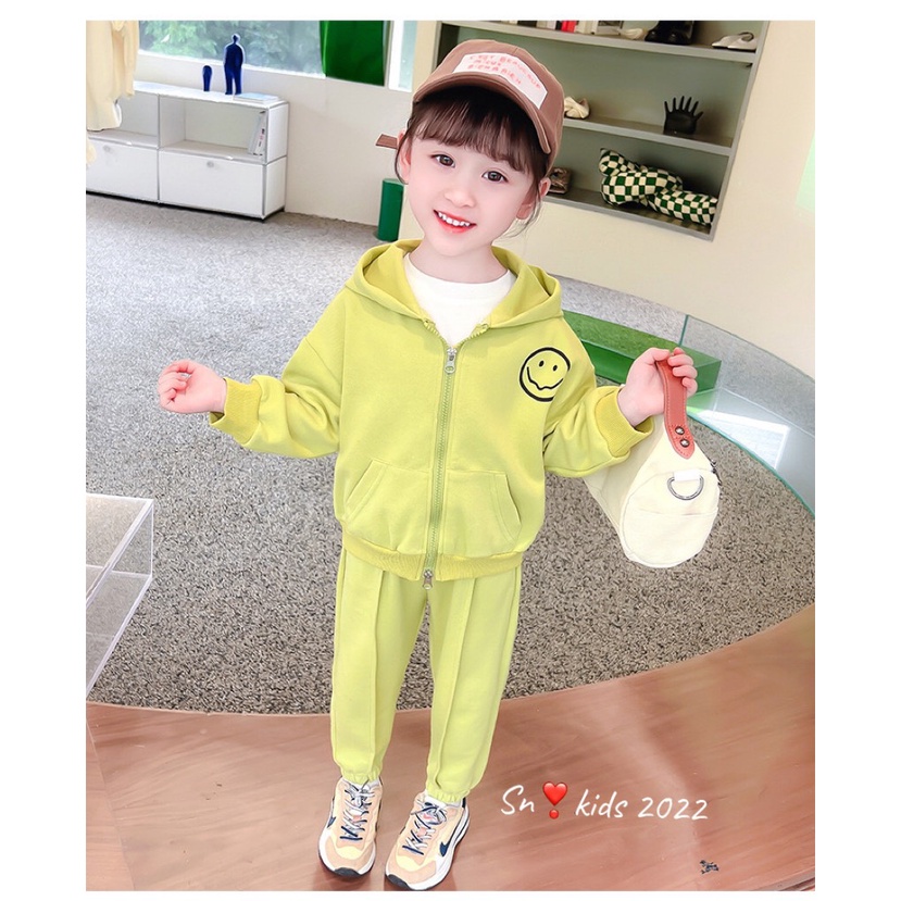 Bộ quần áo thu đông bé gái, bộ quần áo thu đông áo khóa mũ chất da cá QC xịn xò cho bé