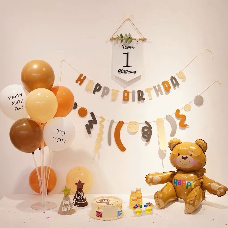 Set Bóng Trang Trí Sinh Nhật Gấu Nâu Phong Cách Hàn Quốc Cho Mọi Độ Tuổi - Set Bóng Tự Làm