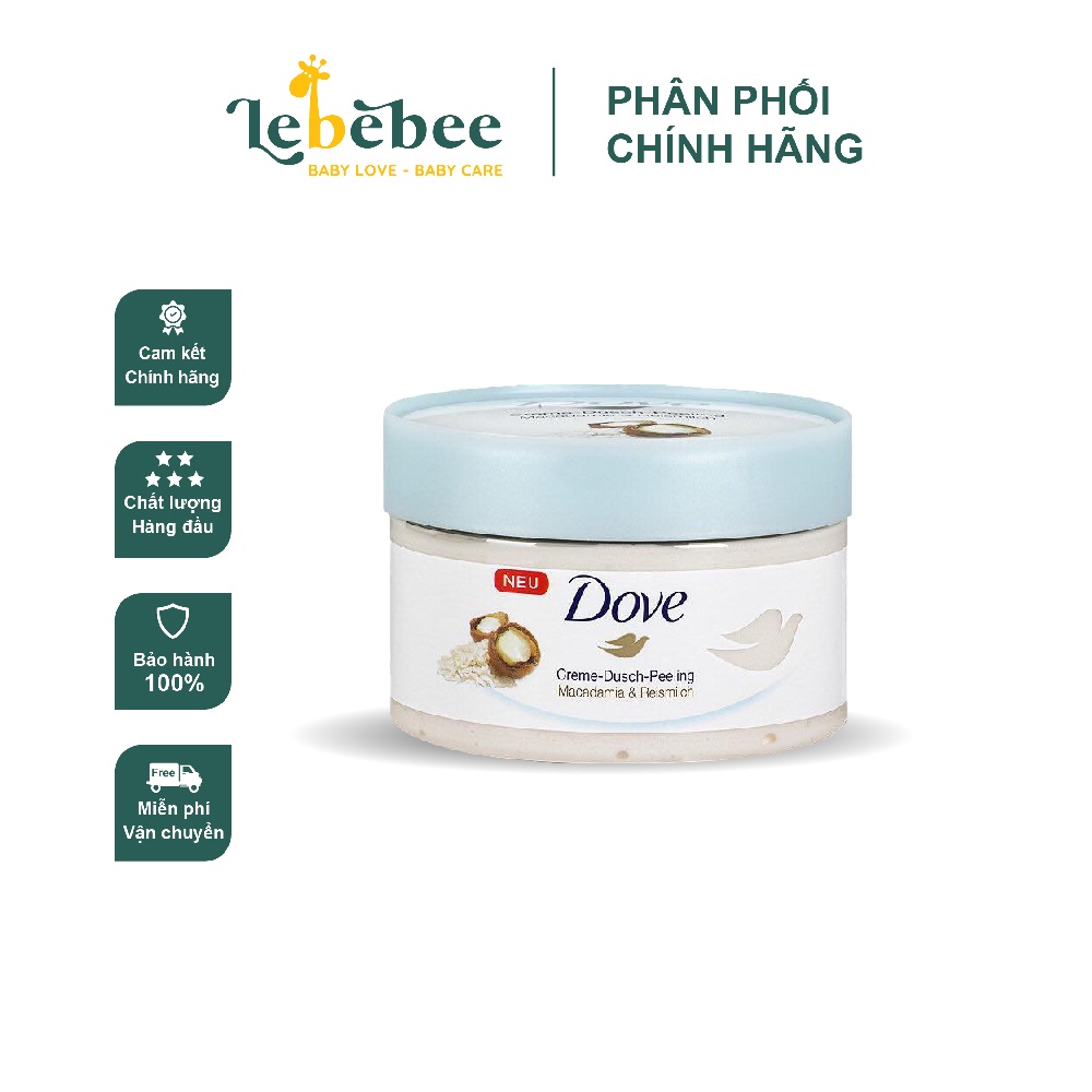 Tẩy da chết body Dove Đức Maccadamia &amp; Reismilch chiết xuất Macca và sữa gạo